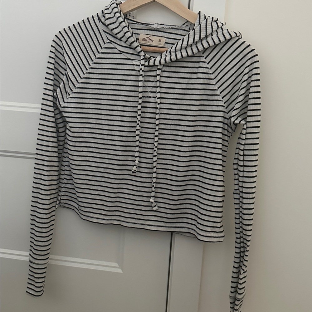 Hollister Black and White Striped Hoodie